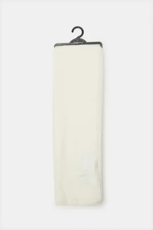 Women White Embellished Knitted Scarf