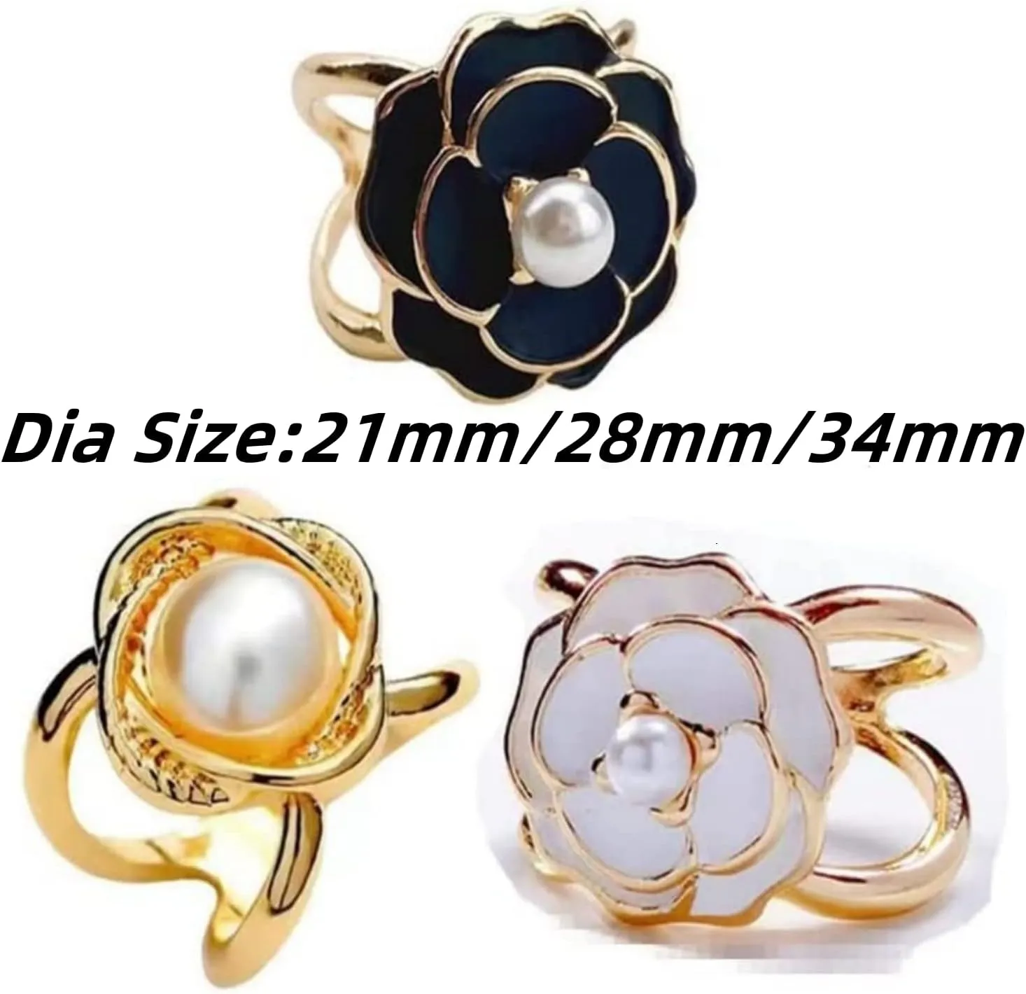 Women's Elegant Pearl Floral Scarf Ring Clip, Camellia Scarf Buckle Cloak Pin Shawl Clip 3PCS