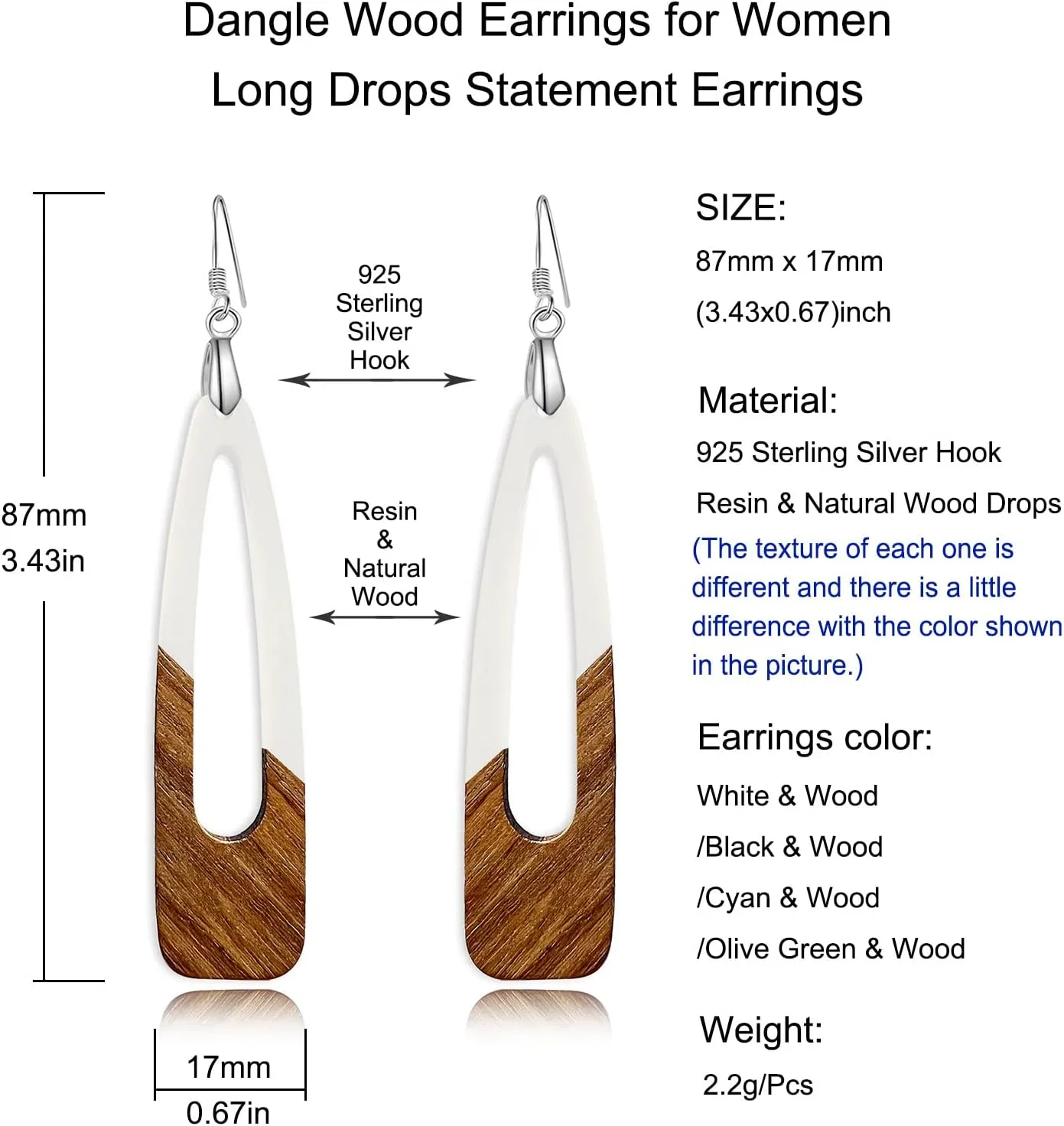 Wood Earrings for Women, Wooden Earrings Dangle Brown Black Round Geometric Simple Lightweight Resin Drop Statement Earrings
