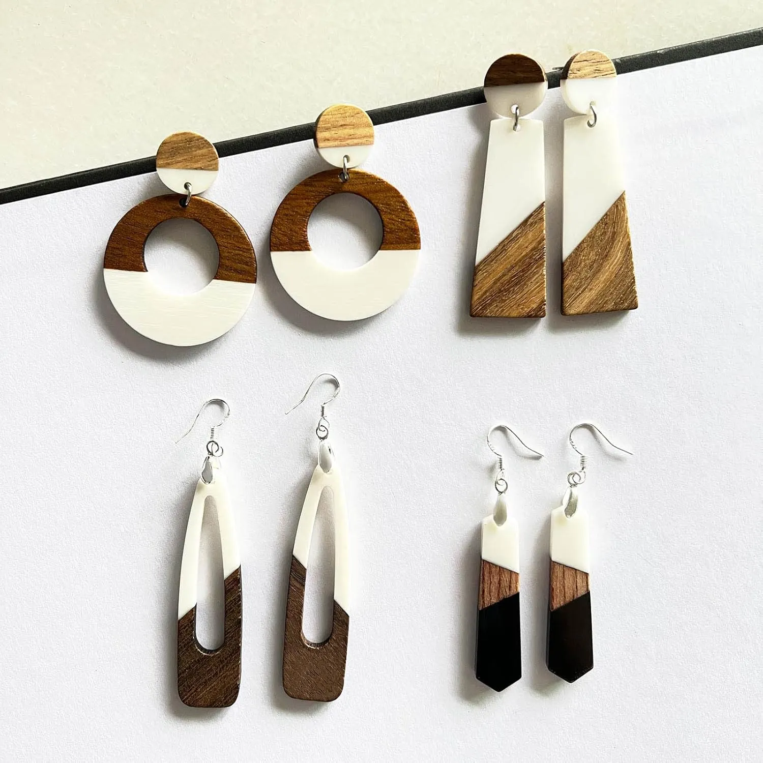 Wood Earrings for Women, Wooden Earrings Dangle Brown Black Round Geometric Simple Lightweight Resin Drop Statement Earrings