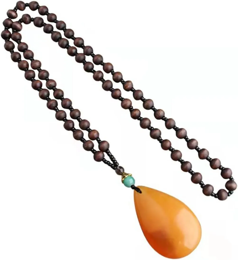 Wooden Beaded Necklace for Women Handmade Vintage Pendant Long Necklace (Wooden beads)