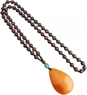 Wooden Beaded Necklace for Women Handmade Vintage Pendant Long Necklace (Wooden beads)