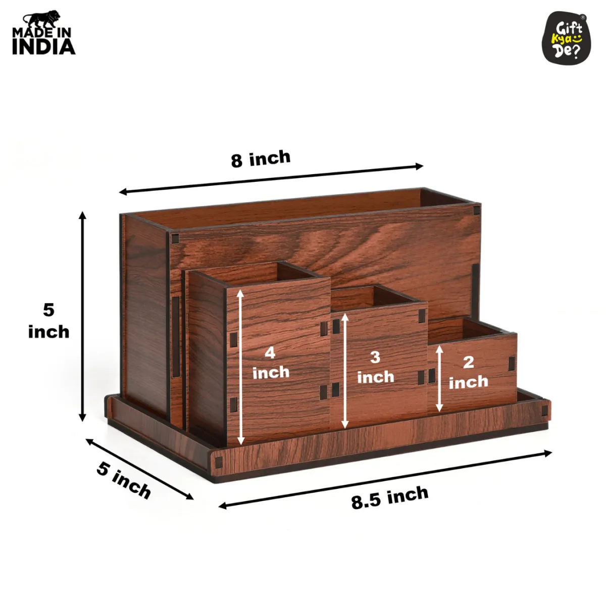 Wooden Multipurpose Desk Organizer | Table Clock | 4 Compartment Organizer