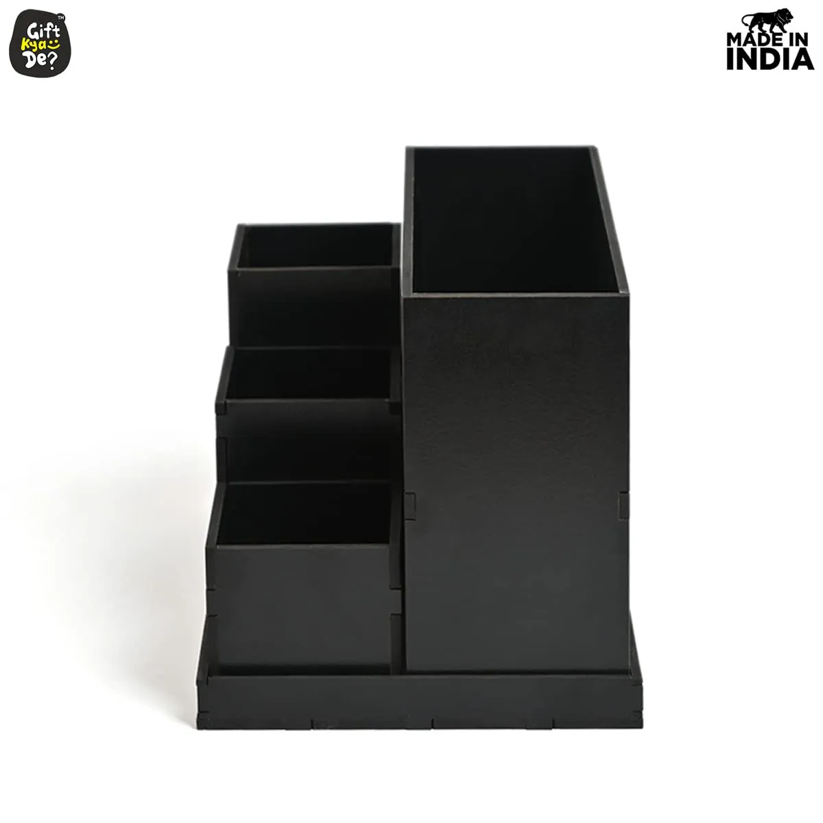 Wooden Multipurpose Desk Organizer | Table Clock | 4 Compartment Organizer