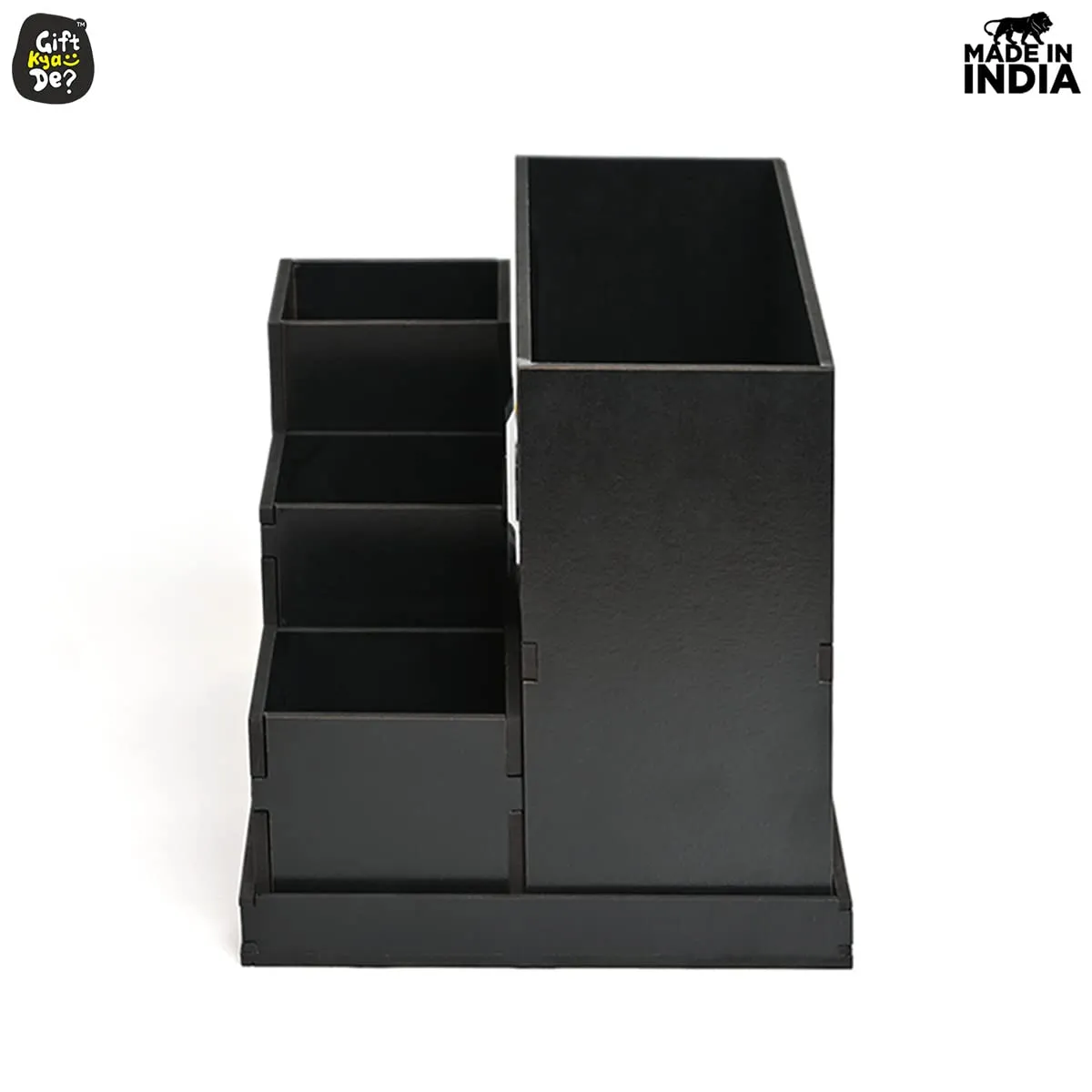 Wooden Multipurpose Desk Organizer | Table Clock | 4 Compartment Organizer