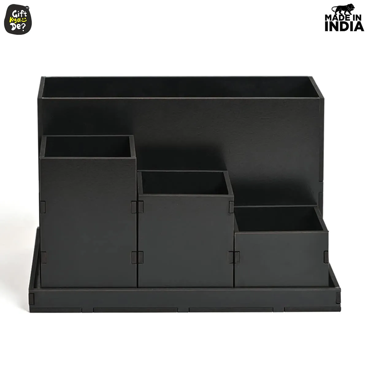 Wooden Multipurpose Desk Organizer | Table Clock | 4 Compartment Organizer
