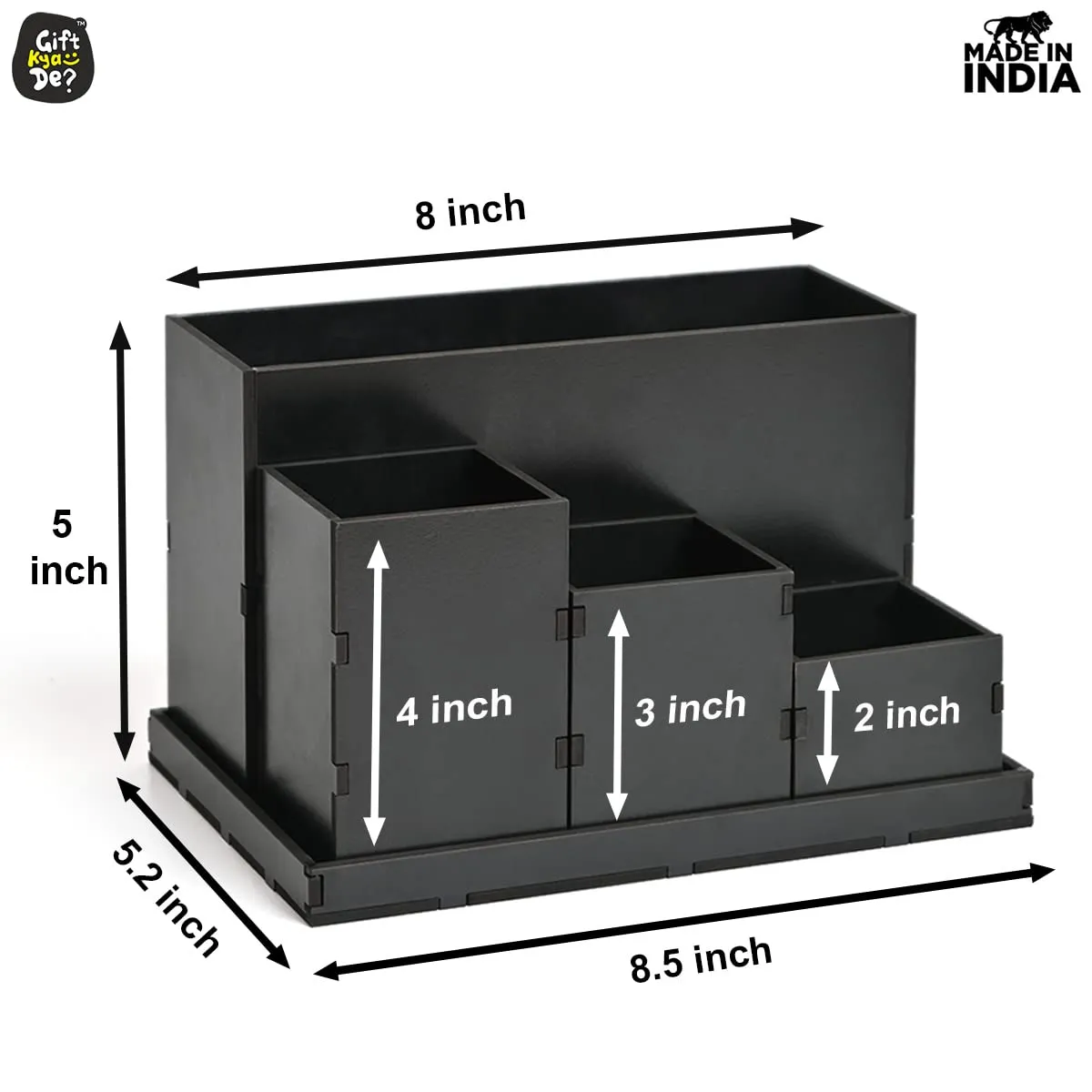 Wooden Multipurpose Desk Organizer | Table Clock | 4 Compartment Organizer