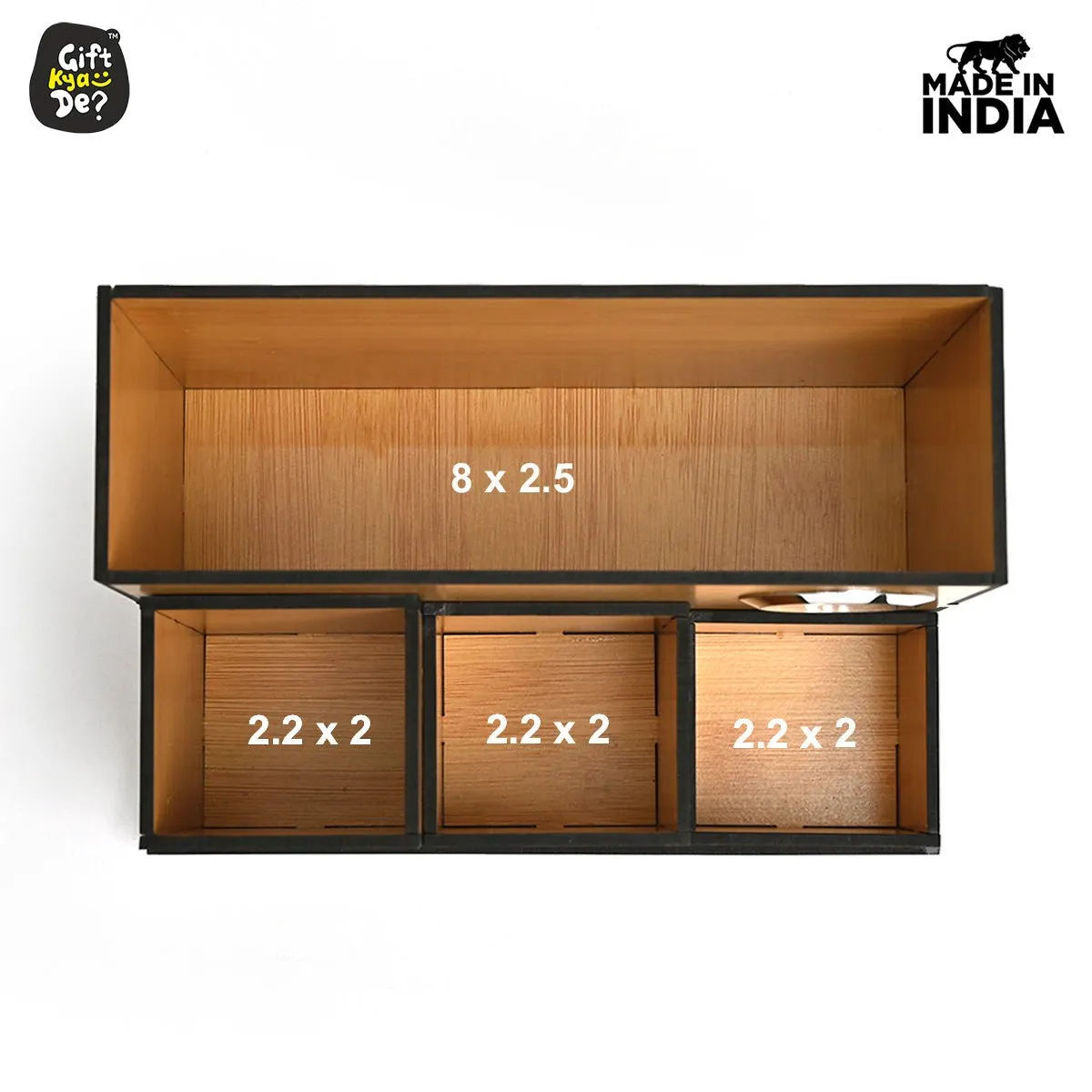 Wooden Multipurpose Desk Organizer | Table Clock | 4 Compartment Organizer