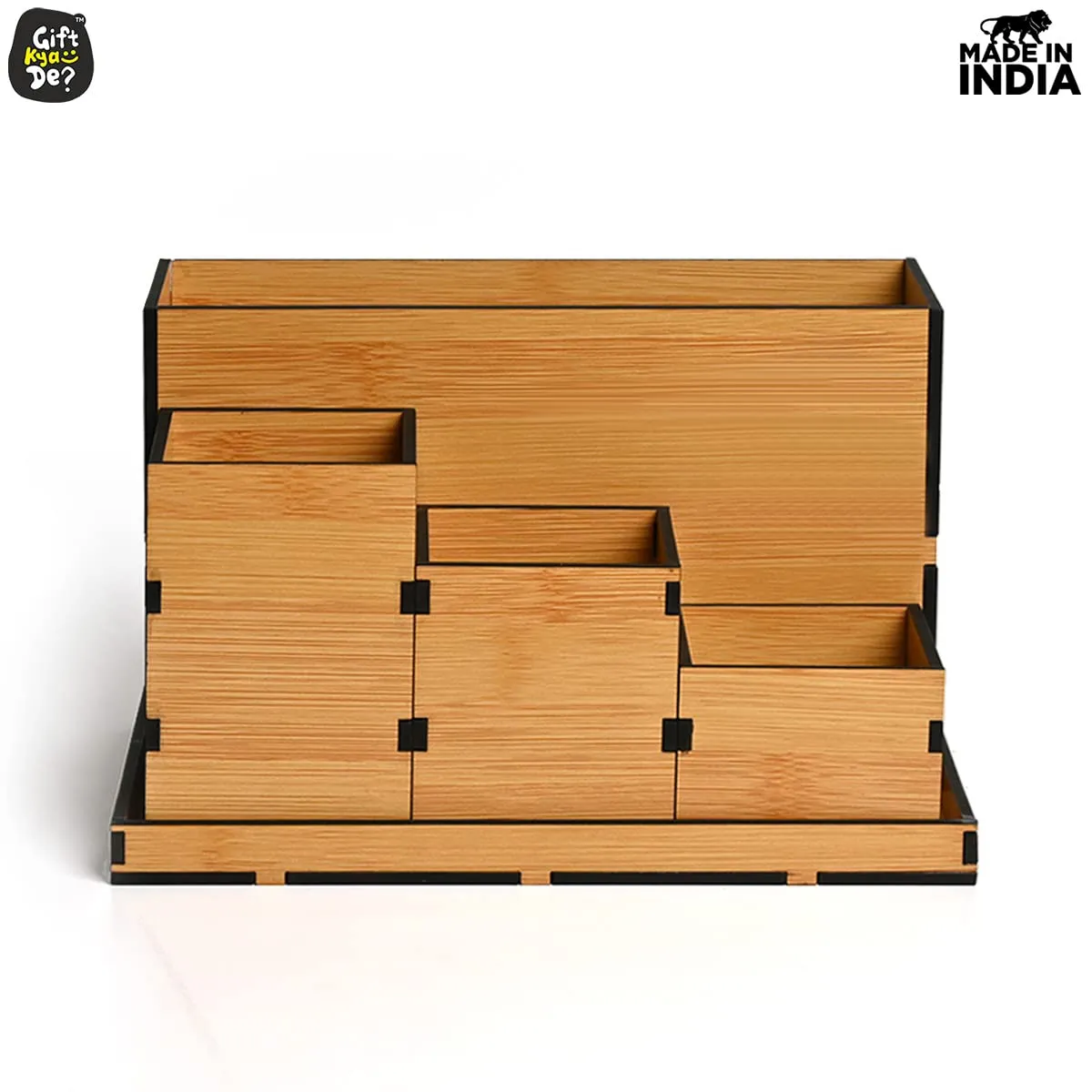 Wooden Multipurpose Desk Organizer | Table Clock | 4 Compartment Organizer