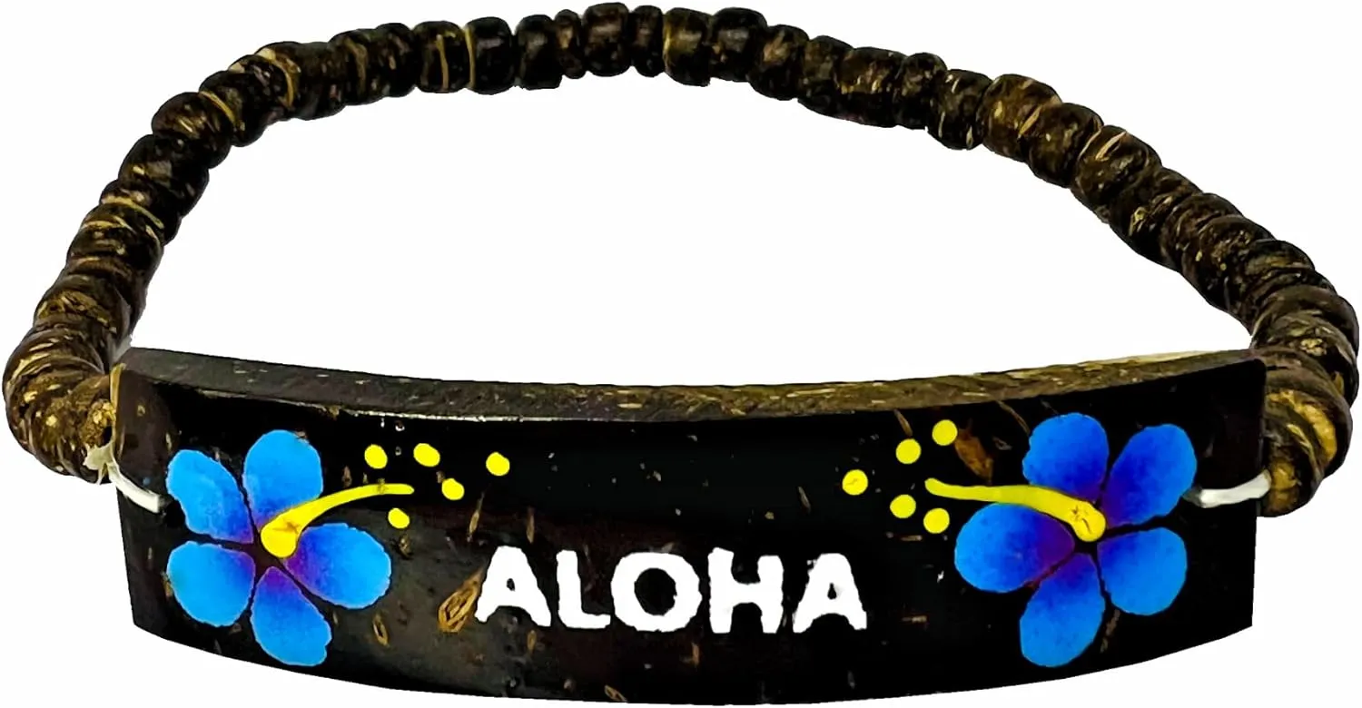 Zero Gravity Hawaii Hawaiian Jewelry Coconut Aloha Bracelet - Blue Flowers